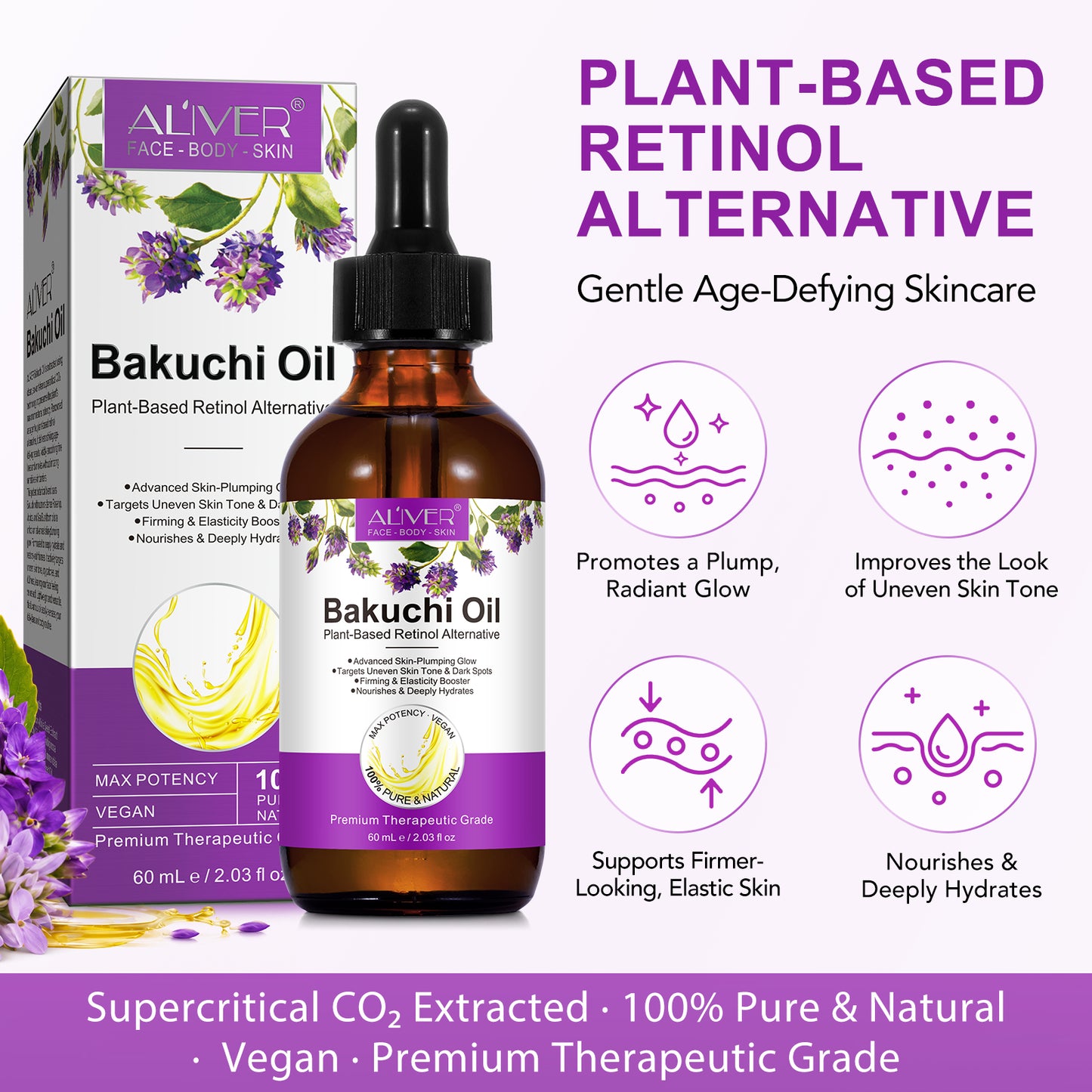 Bakuchi Oil Plant-Based Retinol Alternative 60ml Vegan Premium Therapeutic Grade for Advanced Skin-Plumping Glow