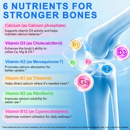 Calcium Complex Supplement with D3, K2, B1, B2 & B12 | Supports Bone Strength and Healthy Teeth | Easy to Digest | for Men & Women