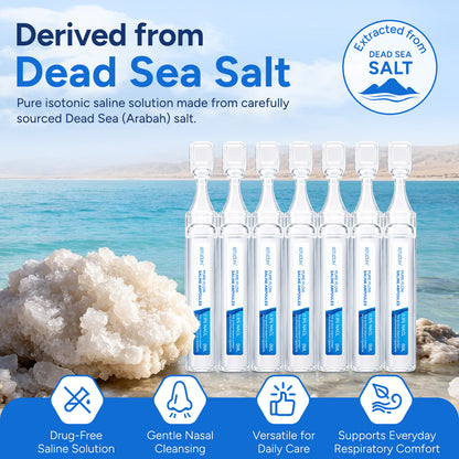 Pure Flow Saline Ampoules 5CC Drug-Free Natural Congestion Relief 21x5ML Dead Sea Salt Extracted Formula