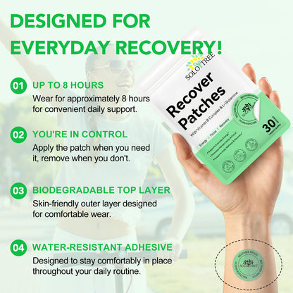 Recover Patches with Vitamin B Complex & L-Glutamine for Energy Focus and Recovery 30 Patches 1 Month Supply