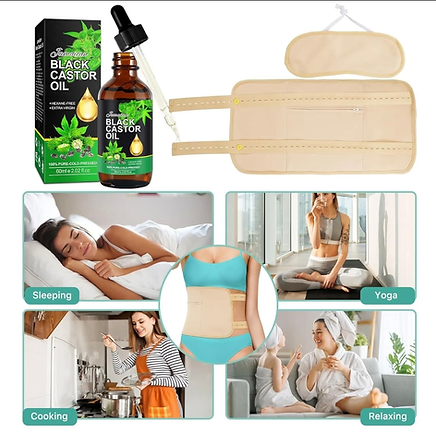 Castor Oil Pack Wrap Reusable for Waist & Neck Castor Oil Pack for Liver 5PC SET