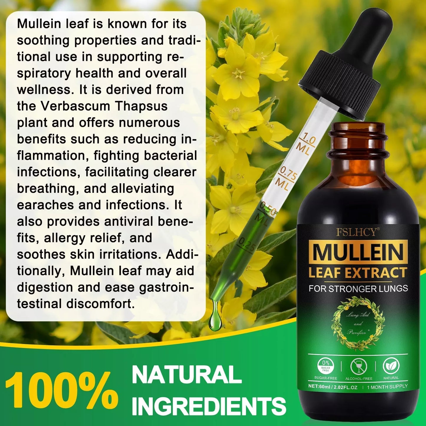 Mullein Drops - Lung Cleanse - Mullein Leaf Extract Powerful Mullein for Immune