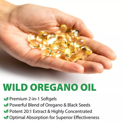 Organic Oregano Oil 6000mg 120 Softgel with Black Seed Oil 200mg Immune Support