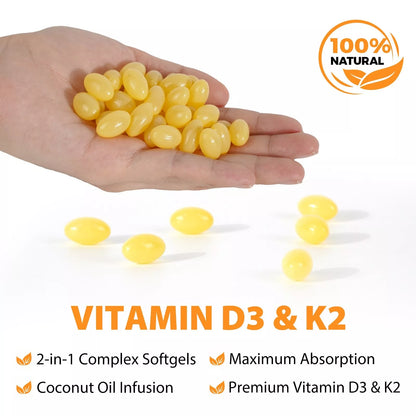 2 in 1 Vitamin D3 K2 Softgels Capsules Supplement Softgel 10000 IU VIT D3 200 K2