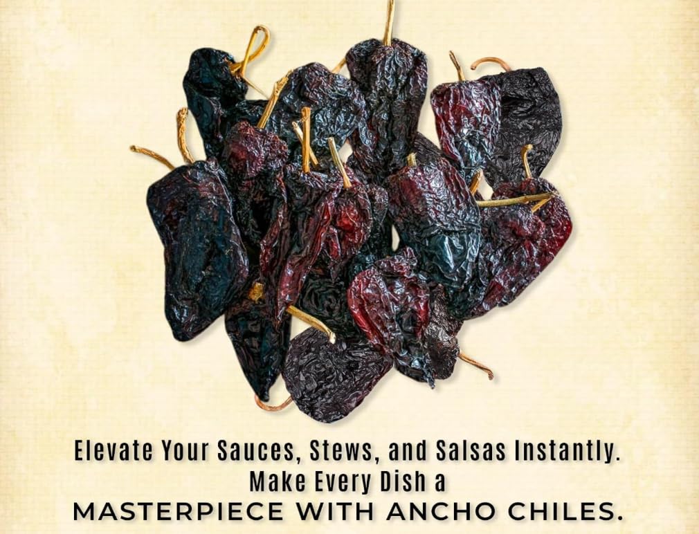Dried Ancho Chiles Whole Mild Mexican Chili Peppers Dried Poblano Chile Pods for Birria Tacos, Chile Rellenos, Mole, Enchilada Sauce IMPORTED FROM MEXICO