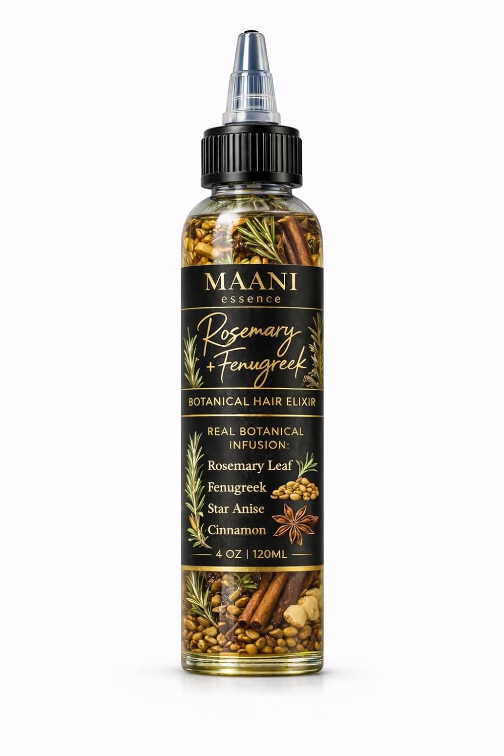 Rosemary & Fenugreek Hair Oil Rapid Hair Growth – Botanical Scalp Treatment with Real Rosemary Leaves, Fenugreek Seeds, Cinnamon & Star Anise – Herbal Hair Growth Infused with Castor Oil 120ML