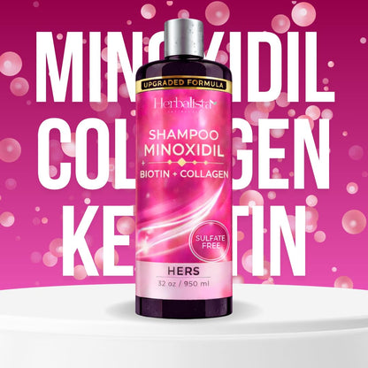 Minoxidil 5% +  Biotin + Collagen Shampoo For Women 32oz (950ML) For Her - Sulfate-Free Thickening Hair Cleanser for Fuller-Looking, Stronger Hair, Unisex Daily Scalp Care.