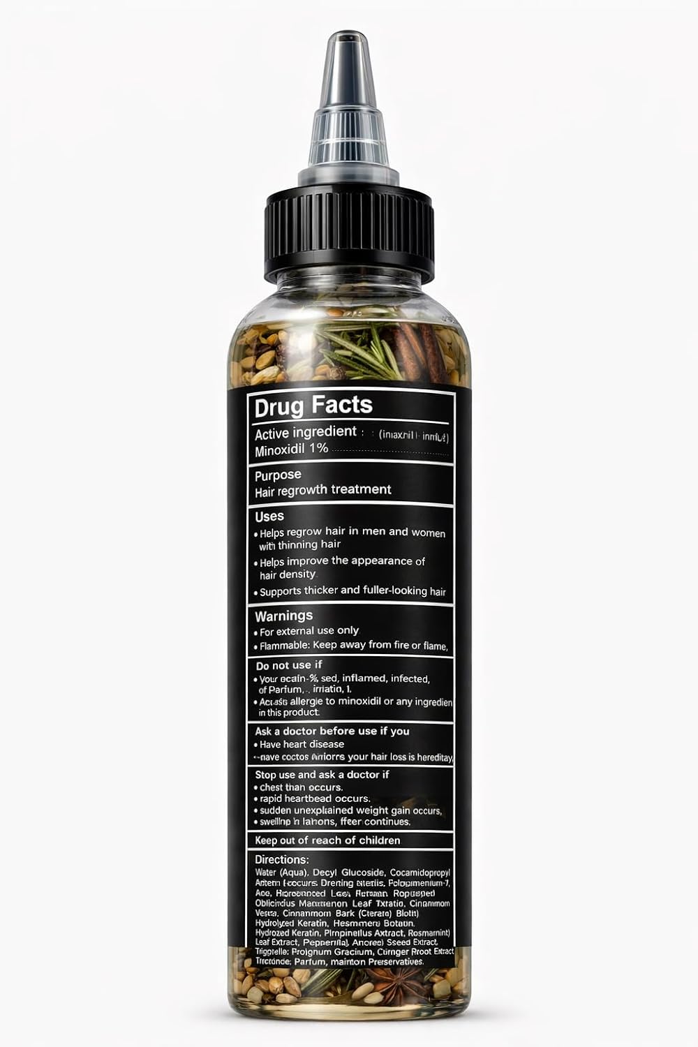 Minoxidil Hair Growth Oil – Rosemary & Fenugreek Botanical Scalp Treatment – Supports Hair Regrowth, Density & Thicker Hair Real Rosemary Leaves, Fenugreek Seeds, Cinnamon & Star Anise – 120ML
