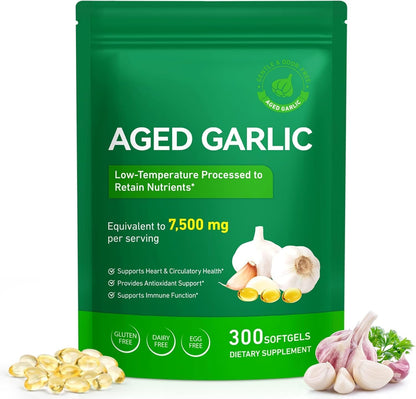 Odorless Aged Garlic Extract Softgels 7500mg per Serving - 300 Count Heart & Immune Health