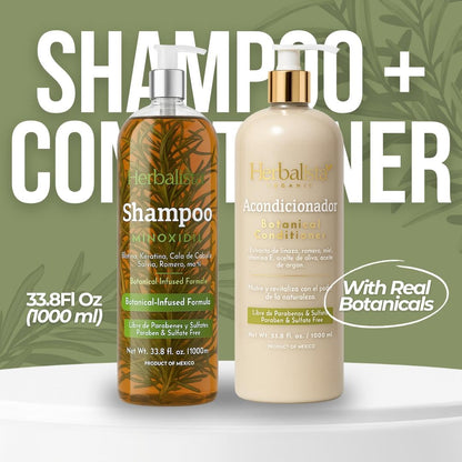Herbalista Botanical Hair Care Bundle – Minoxidil 5% Strengthening Shampoo 33.8 fl oz + Botanical Conditioner 16.9 fl oz – Rosemary, Aloe, Biotin & Keratin Infused – Paraben & Sulfate Free Hair System