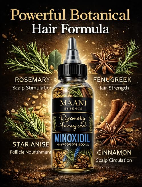 Minoxidil Hair Growth Oil – Rosemary & Fenugreek Botanical Scalp Treatment – Supports Hair Regrowth, Density & Thicker Hair Real Rosemary Leaves, Fenugreek Seeds, Cinnamon & Star Anise – 120ML