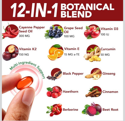 Cayenne Pepper Softgels Supplement | 12-in-1 3000mg per Serving with Vitamins D3, K2 & E | Supports Healthy Circulation & Daily Energy | Features Hawthorn, Beetroot & Turmeric | 240 Capsules