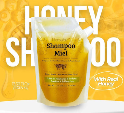Viral Mayan Honey Shampoo with Biotin, Keratin ,Aloe Vera  (400ml / 13.5 fl oz) – Real Honey Extract • Strengthens, Restores & Boosts Hair follicles and Natural Shine – Handcrafted in Mexico