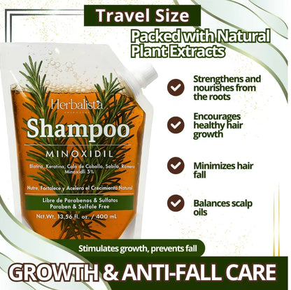 400ML Minoxidil 5% shampoo W/ Pcs of Rosemary ,Cinnamon, Aloe, Mint real Botanicals for hair growth , hair loss prevention shampoo Herbalista