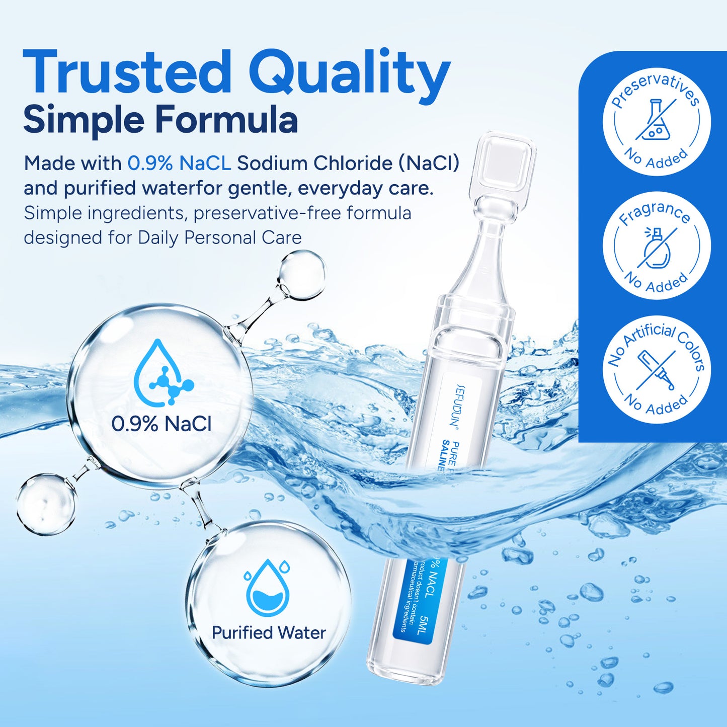 Pure Flow Saline Ampoules 5CC Drug-Free Natural Congestion Relief 21x5ML Dead Sea Salt Extracted Formula