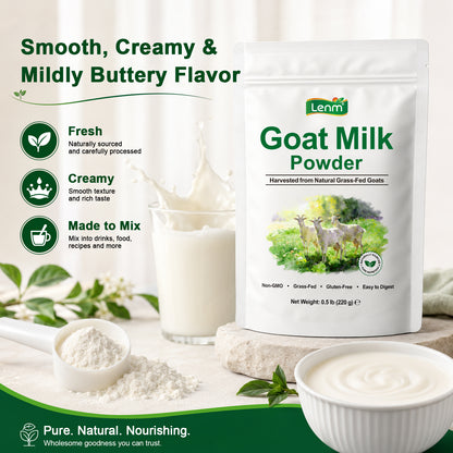Goat Milk Powder, 100% Grass-Fed Whole Goat Milk, Naturally Contains A2 Protein, Easy to Digest Low Lactose Dairy Alternative
