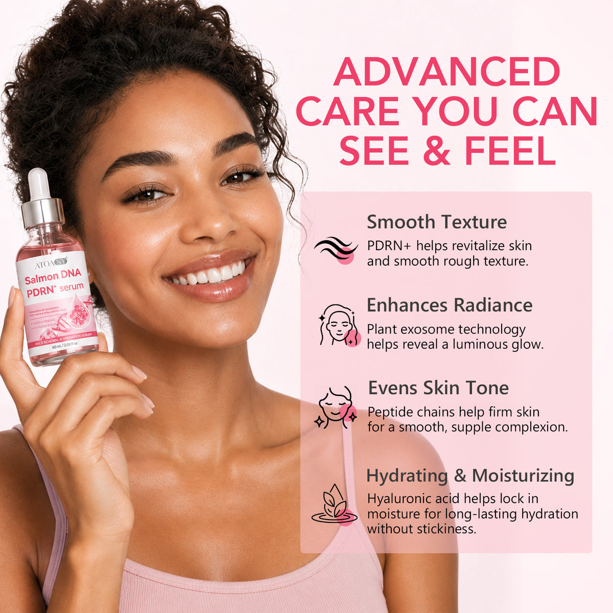 Salmon DNA PDRN+ Serum 60 mL Face Renewal & Hydration with Exosomes Peptides & Hyaluronic Acid for Surface Renewal and Glow
