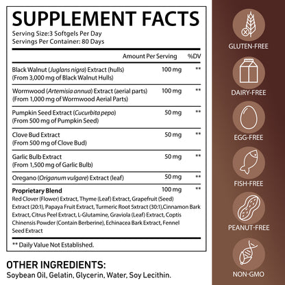 Wormwood Black Walnut Clove Cleanse for Humans, 6600mg Serving,18-in-1 Premium Herbal Blend Capsules, Supports Cleanse & Digestive Health, 240 Softgels