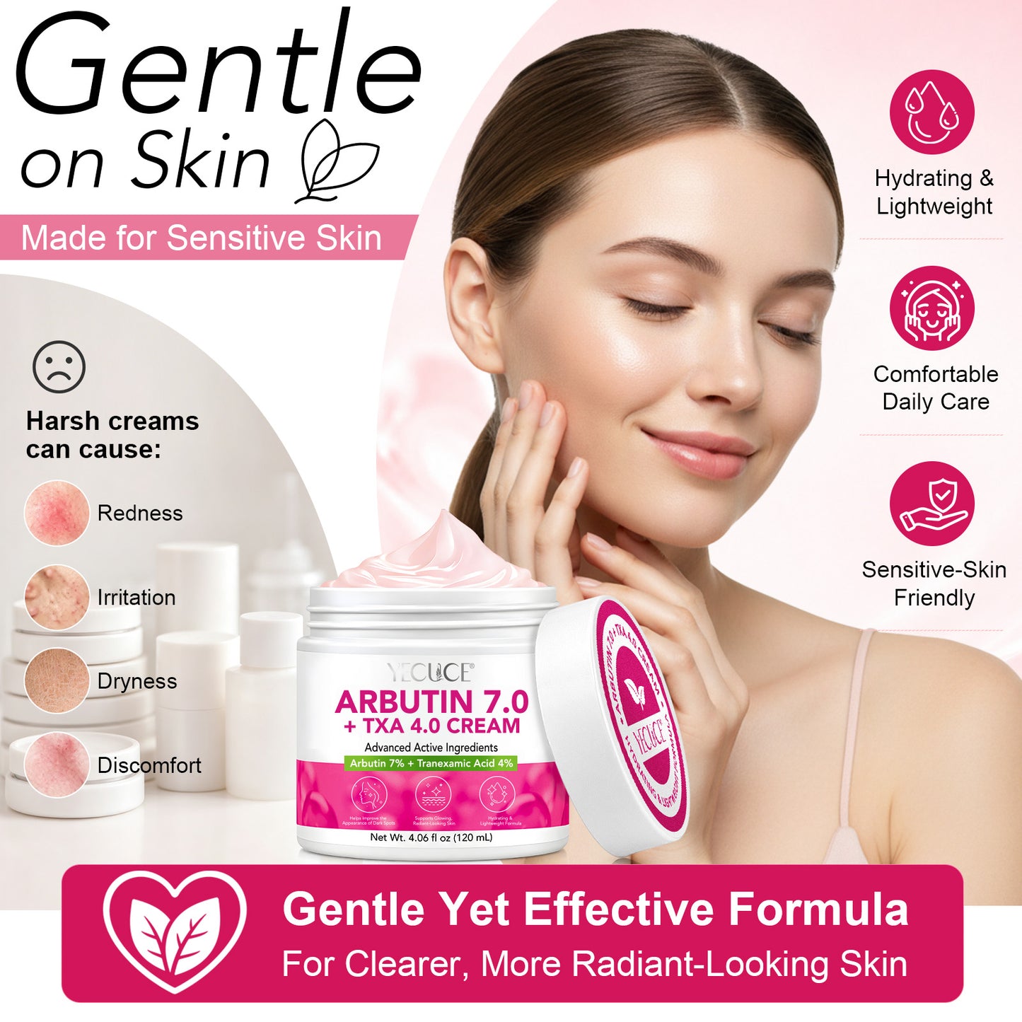 Arbutin 7% + 4% Tranexamic Acid Cream, Facial Cream for Niacinamide, Hydrating Arbutin Moisturizer, Reduce Dark Spots, Pigmentation & Blemishes for Even Tone, 120ml