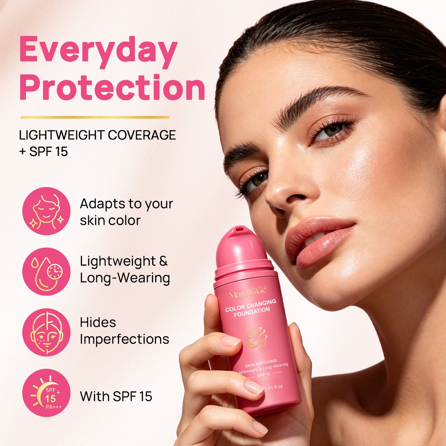 Color Changing Foundation SPF 15 Skin-Matching Lightweight Long-Wearing 30mL