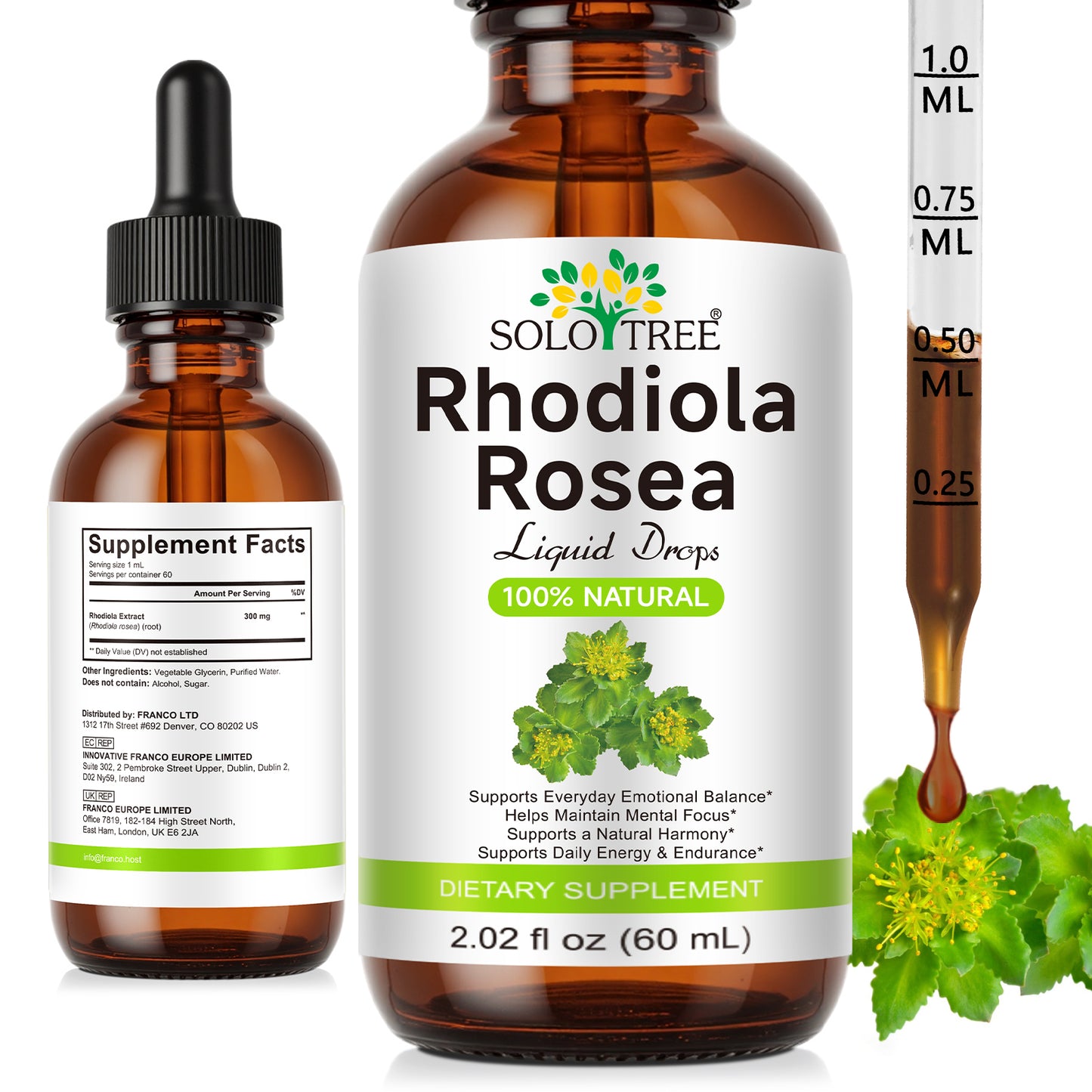 Rhodiola Supplement Liquid - Pure Rhodiola Rosea Tincture for Calmness Support