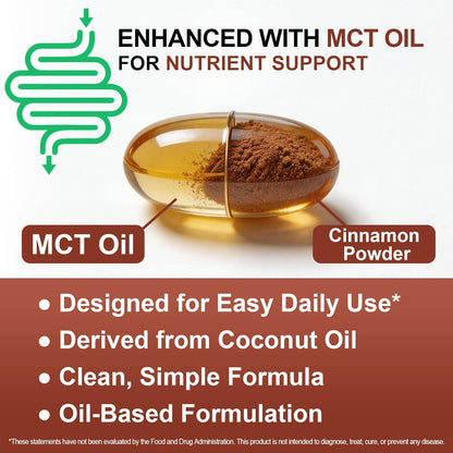 Ceylon Cinnamon SoftGels, Cinnamon Supplements with MCT Oil, Herbal Cinnamon Extract for Daily Wellness Support, Promote Digestive Comfort, Natural Energy Support, Non-GMO, Gluten Free- 120 Softgels