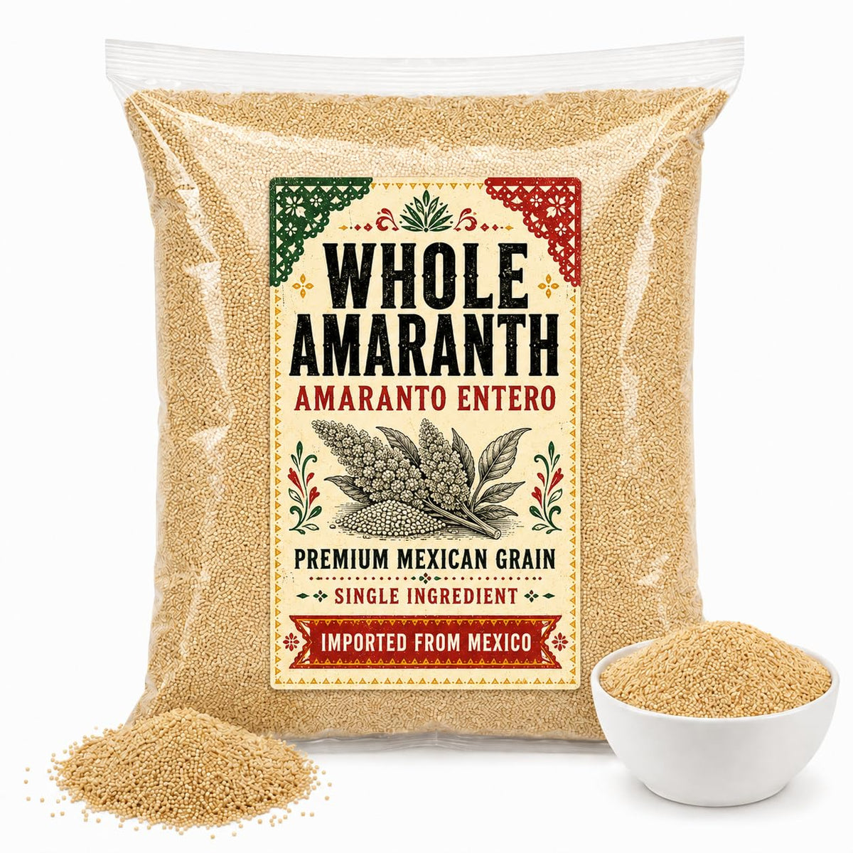 1LB Natural Whole Amaranth Grain Non-GMO, 100% Whole Grain, Kosher, Vegan, Bulk Seeds IMPORTED FROM MEXICO