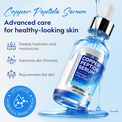 Copper Peptide Serum for Face - with GHK-Cu Peptide and Hyaluronic Acid - Firming & Anti-Aging Facial Serum to Smooth Fine Lines & Wrinkles - 2 fl oz