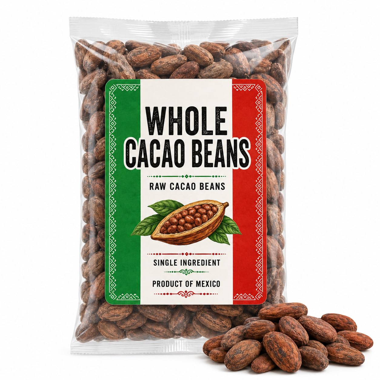 Mexican Whole Cacao Beans Granos de Cacao Raw Cacao Beans | Authentic Mexican Raw -Perfect for Chocolate Making, Cacao Tea, Smoothies & Baking Premium Quality | Natural - IMPORTED FROM MEXICO