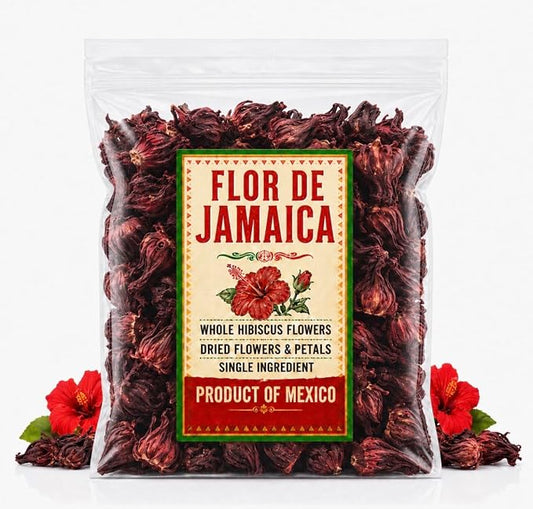 1LB Flor de Jamaica – Mexican Hibiscus Petals | 100% Natural, Non-GMO, No Additives or Fillers | Premium Dried Jamaica Flowers for Tea, Agua Fresca, Cocktails & Recipes | IMPORTED FROM MEXICO
