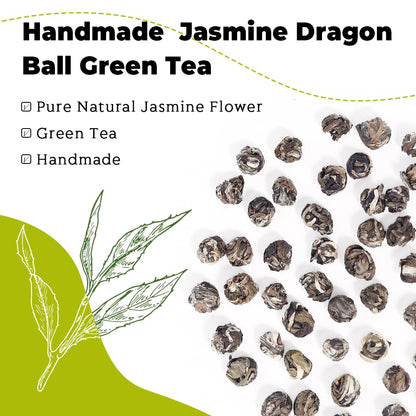 Jasmine Dragon Ball Tea - Premium Grade Green Tea, 4 oz (113 g) - Jasmine Green Tea Hand-Crafted, Natural, Aromatic, Perfect for Relaxation & Stress Relief