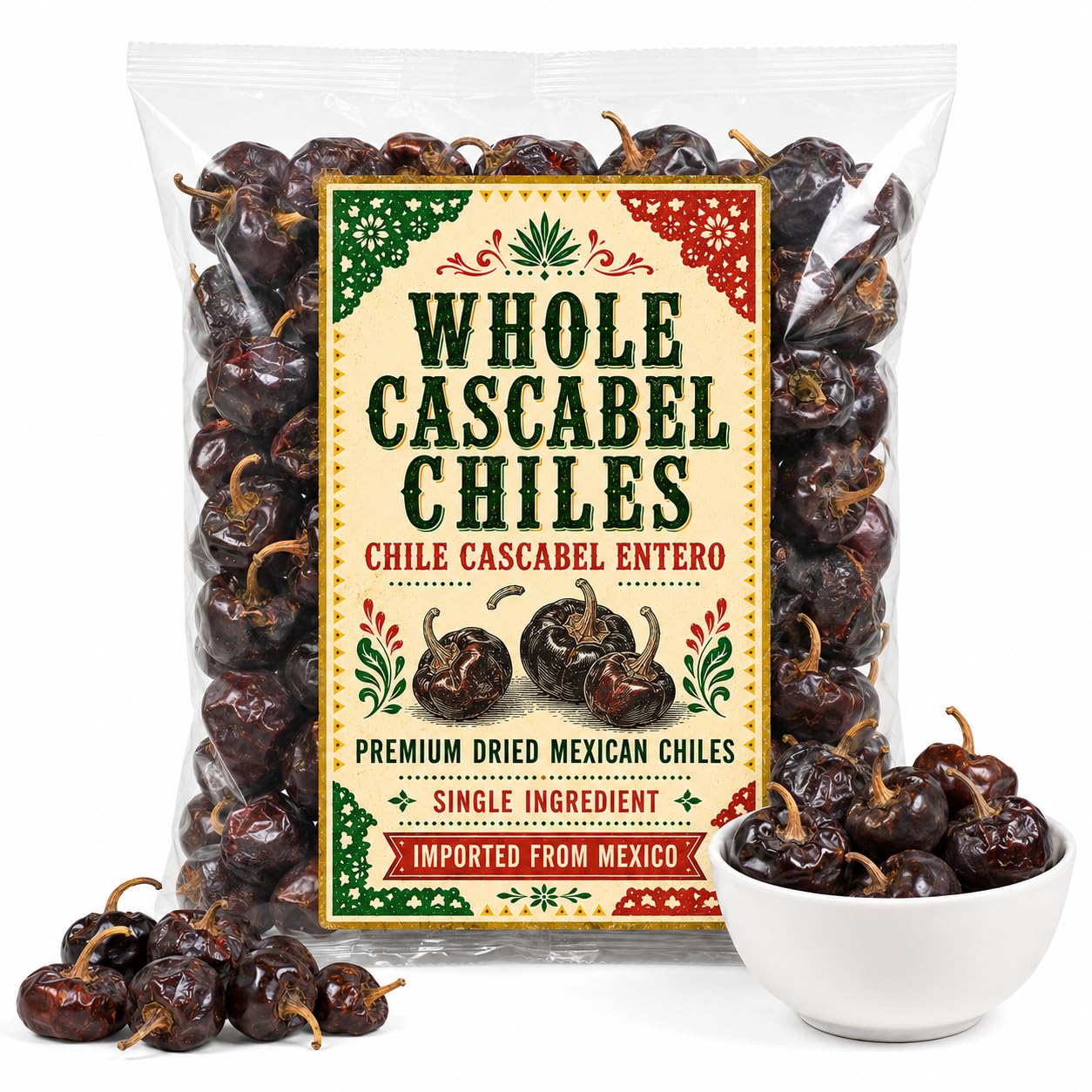 Dried Cascabel Chili Whole Pods – Whole Mexican Cascabel Peppers, Premium Dried Chiles IMPORTED FROM MEXICO