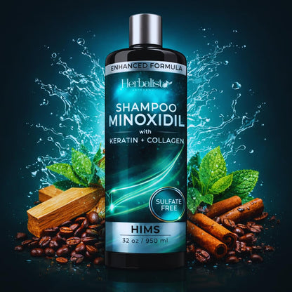 Minoxidil 5% +  Biotin + Collagen Shampoo For men 32oz (950ML) For Her - Sulfate-Free Thickening Hair Cleanser for Fuller-Looking, Stronger Hair, Unisex Daily Scalp Care.