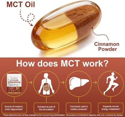 Ceylon Cinnamon SoftGels, Cinnamon Supplements with MCT Oil, Herbal Cinnamon Extract for Daily Wellness Support, Promote Digestive Comfort, Natural Energy Support, Non-GMO, Gluten Free- 120 Softgels