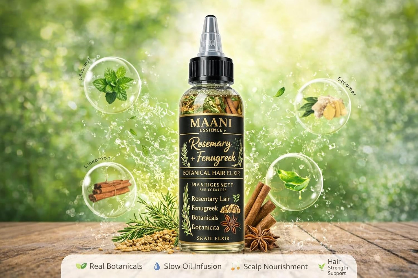 Rosemary & Fenugreek Hair Oil Rapid Hair Growth – Botanical Scalp Treatment with Real Rosemary Leaves, Fenugreek Seeds, Cinnamon & Star Anise – Herbal Hair Growth Infused with Castor Oil 120ML