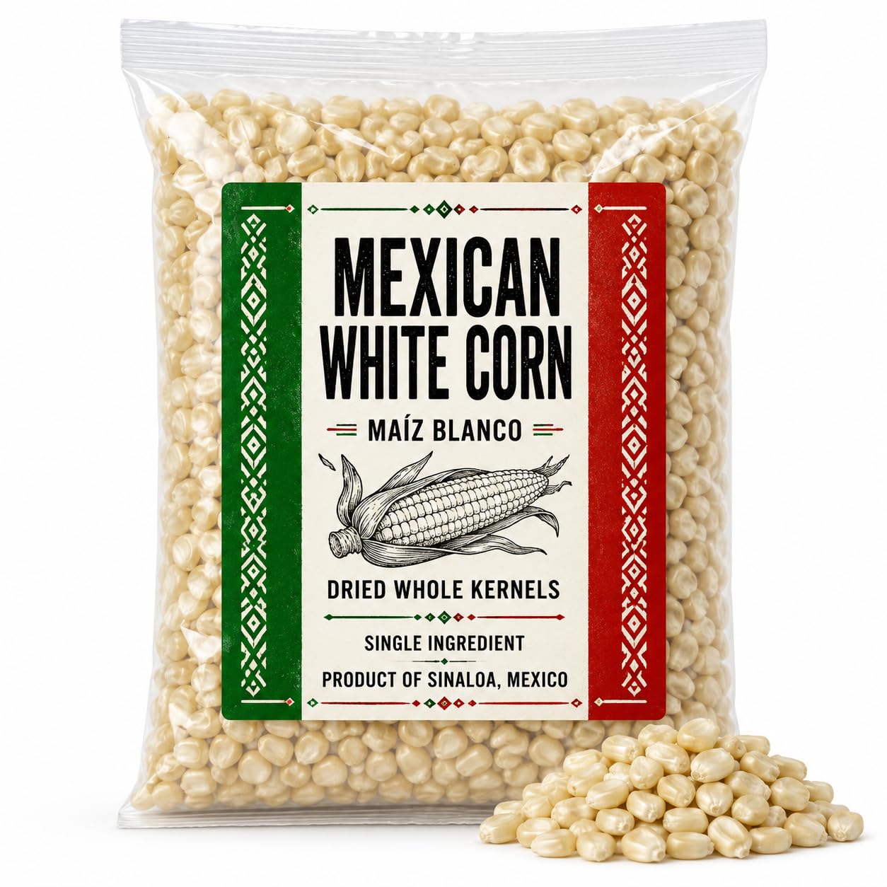 Mexican White Corn Dried Whole Kernels, Maíz Blanco Elote Blanco Mexicano Maiz Elotero Big White Mexican Corn – IMPORTED FROM SINALOA, MEXICO