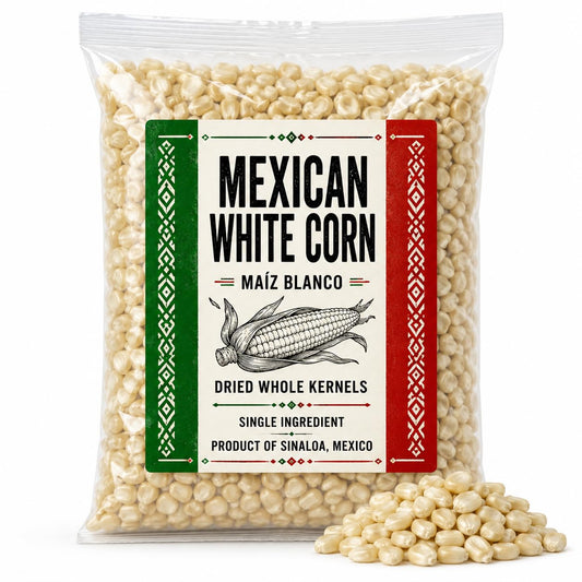 Mexican White Corn Dried Whole Kernels, Maíz Blanco Elote Blanco Mexicano Maiz Elotero Big White Mexican Corn – IMPORTED FROM SINALOA, MEXICO