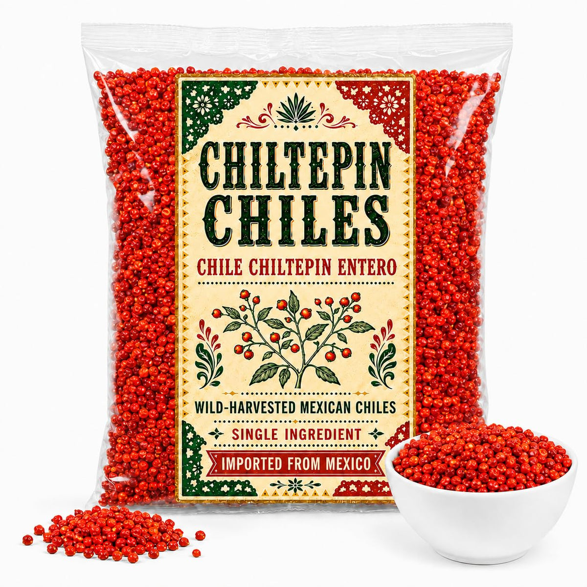Sonora Chilo - (Chile Chiltepin Silvestre) Dried Chiltepin Pepper Whole Tepin Pepper Chili Pods, Very Hot! Extra Spicy - Great for Seafood (Mariscos) Salsas, Stews, Meats - IMPORTED FROM MEXICO