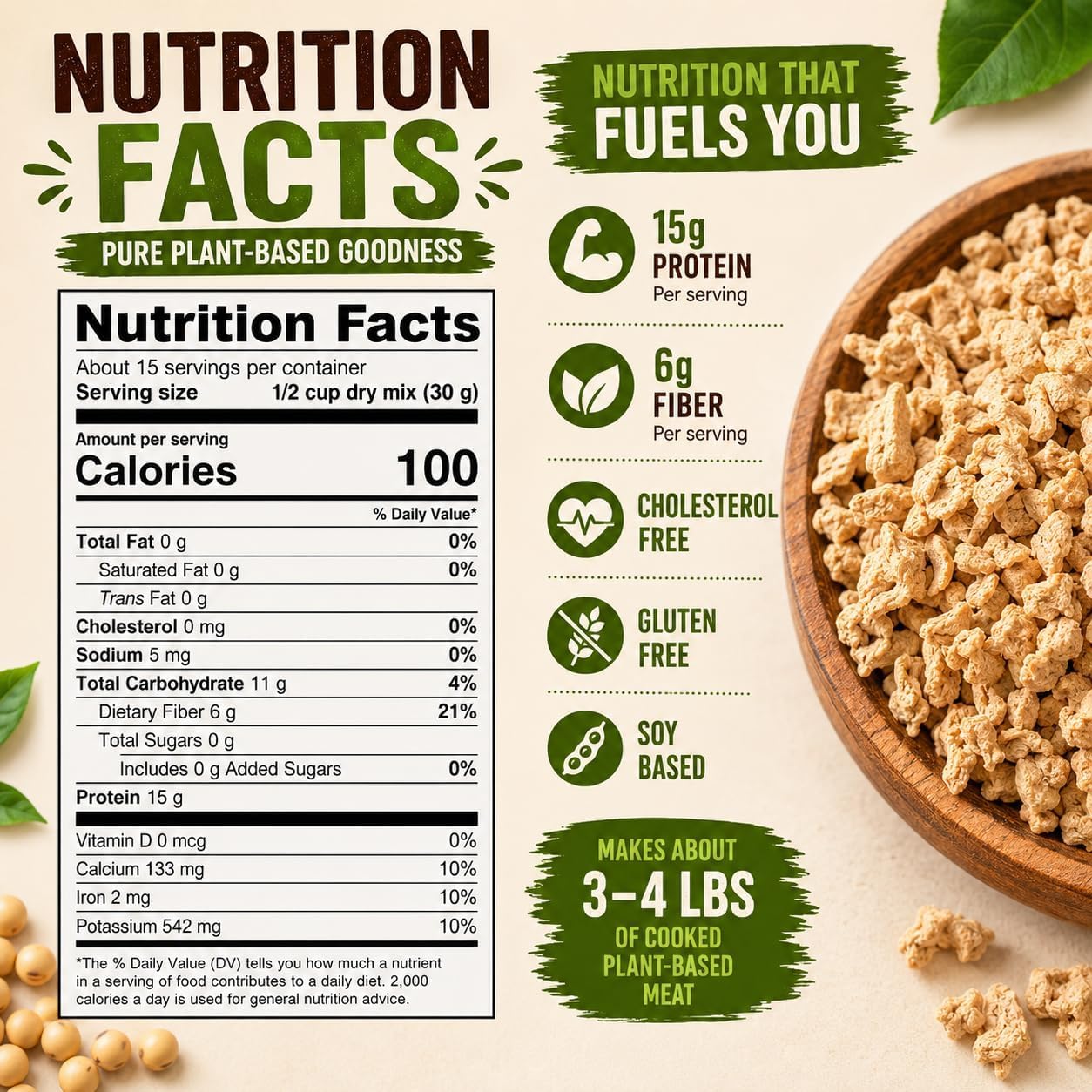 Textured Vegetable Protein TVP Unflavored Soy Meat Substitute Vegan Textured Soy Protein – Premium Soya Texturizada, Easy Plant-Based Cooking Protein, Carne De Soya Product of Mexico