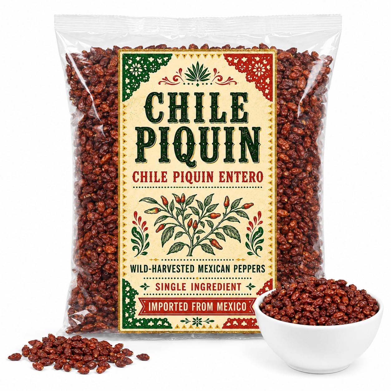 Chile Piquin Peppers | Wild Harvest Chile Piquin, Hand-Picked Wild Mexican Peppers, Rare Authentic Spice, Bold Heat, Premium Gourmet Quality IMPORTED FROM MEXICO