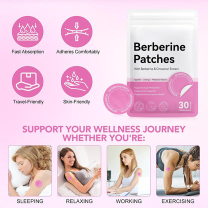 Berberine Patches – with Berberine, Pomegranate, Cinnamon & Vitamin B Complex, 8 Hours Long-Lasting Formula Support – Transdermal Wellness Patch for Men & Women – 30 Patches (1 Month Supply)