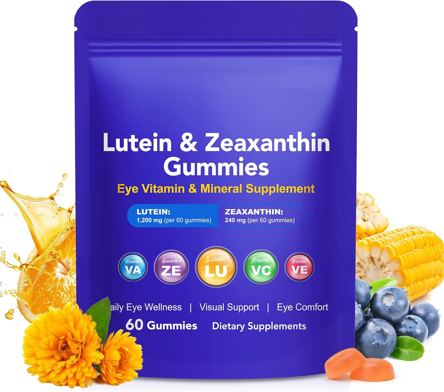Lutein Gummies with Zeaxanthin, Eye Health Supplement with 40mg Lutein & 8mg Zeaxanthin, Enriched with Vitamins A C E, Daily Vision Support Chewable Gummies, Berry Flavor, 60 Count