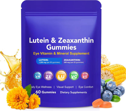 Lutein Gummies with Zeaxanthin, Eye Health Supplement with 40mg Lutein & 8mg Zeaxanthin, Enriched with Vitamins A C E, Daily Vision Support Chewable Gummies, Berry Flavor, 60 Count