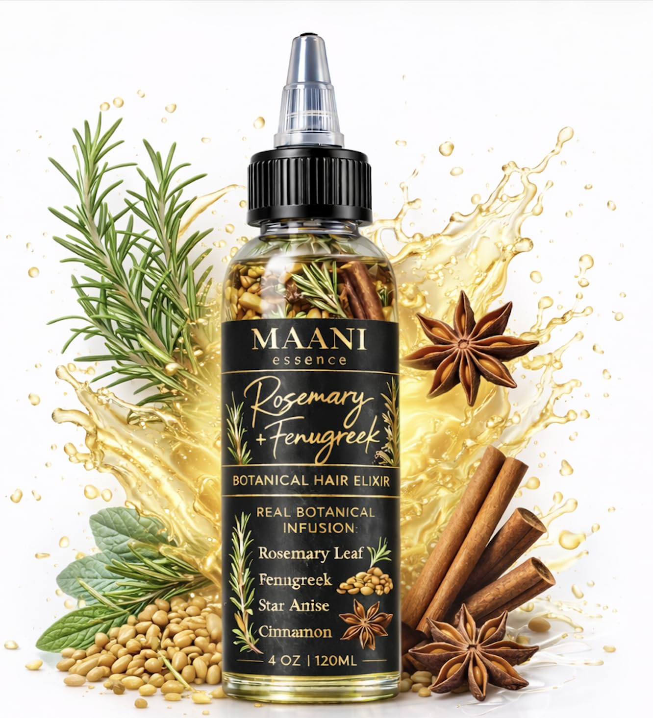 Rosemary & Fenugreek Hair Oil Rapid Hair Growth – Botanical Scalp Treatment with Real Rosemary Leaves, Fenugreek Seeds, Cinnamon & Star Anise – Herbal Hair Growth Infused with Castor Oil 120ML