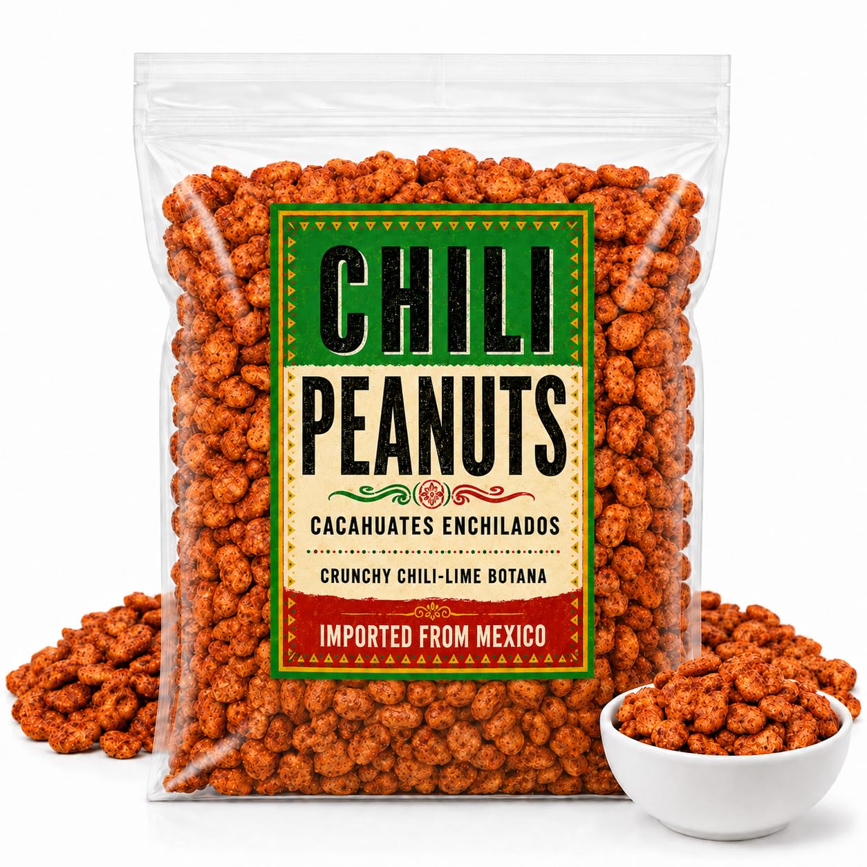 Premium Chili Peanuts (Cacahuate Enchilado) – Crunchy Spicy Botana Snack Roasted Peanuts with Chili Powder - Authentic Mexican Style - IMPORTED FROM MEXICO