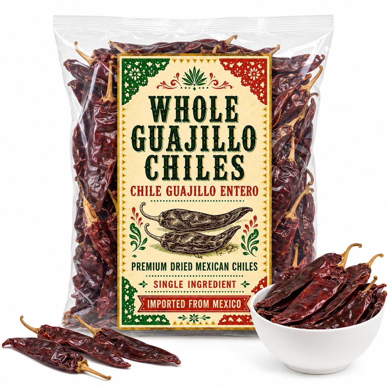 Mexican Guajillo Chili – Whole Dried Guajillo Peppers with Stems Whole Dried Peppers, Chiles Descolados Chili Peppers Mole Birria IMPORTED FROM MEXICO