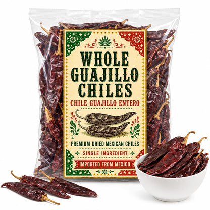 Mexican Guajillo Chili – Whole Dried Guajillo Peppers with Stems Whole Dried Peppers, Chiles Descolados Chili Peppers Mole Birria IMPORTED FROM MEXICO