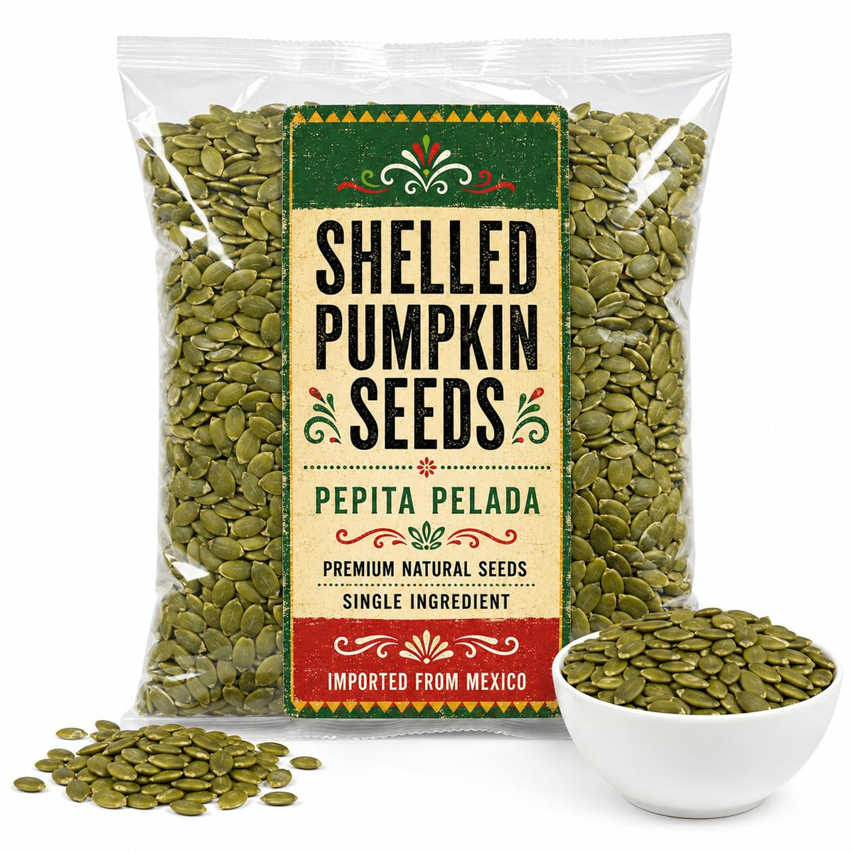 Mexican Raw Shelled Pumpkin Seeds Pepita Pelada, Premium Natural Seeds Unsalted Salt-Free, Oil-Free, Plant-Based Protein, Source of Fiber, Healthy Snacks, Ideal for Baking & Topping IMPORTED FROM MEXICO