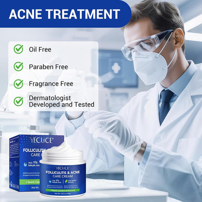 Folliculitis Acne Cream, Pores Care & Acne Prone Skin – Scalp Face Body Lotion for Rough Bumps, Clogged Pores & Excess Oil – Gentle Formula with Plant Extracts for Daily Use