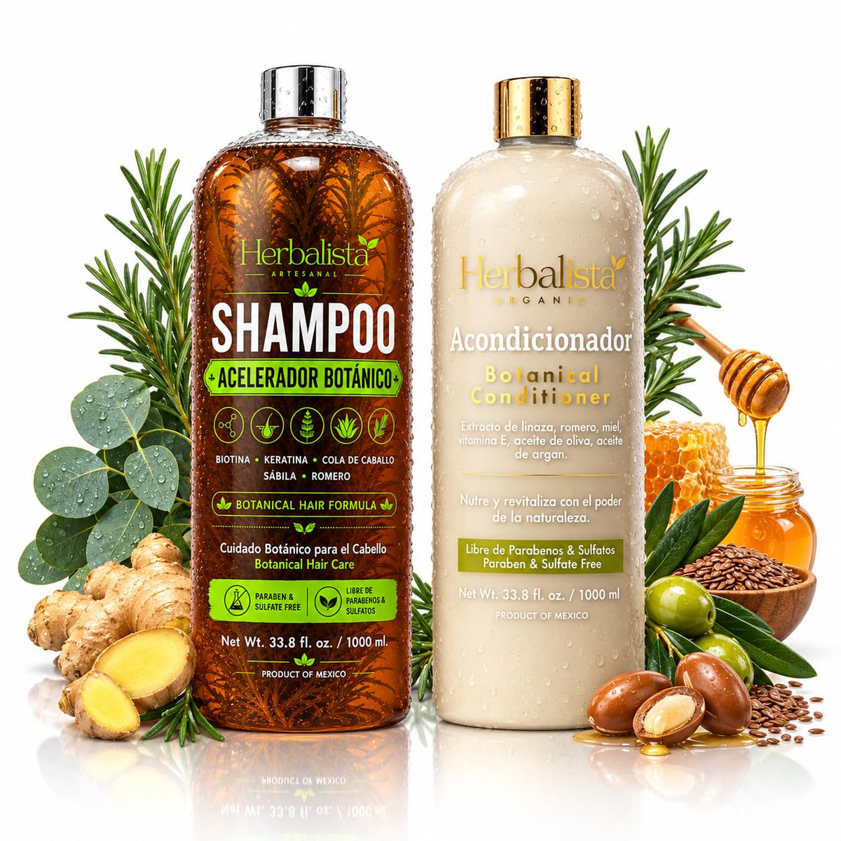 Acelerador Capilar Haircare Bundle - 1000ml/33.8 fl oz Herbal Botanical Shampoo & Conditioner Set, Cinnamon Cleanser, Handcrafted 100% Natural, Strengthens, Nourishes Curly Locks & Voluminous Hair